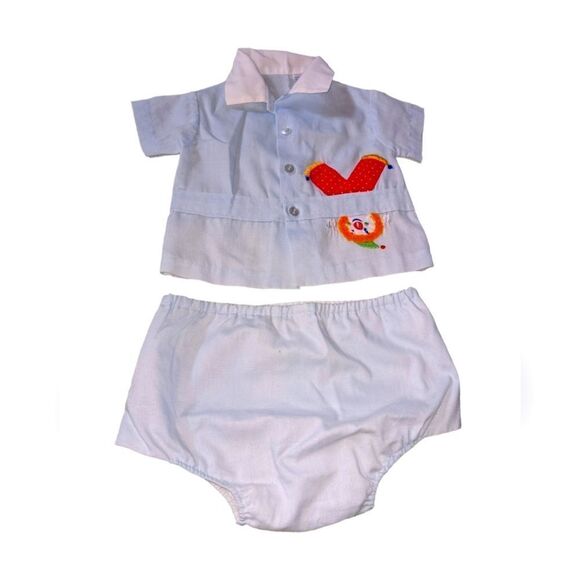 Mayfair blue vintage matching 2 piece outfit with embroidered clown - Picture 1 of 9